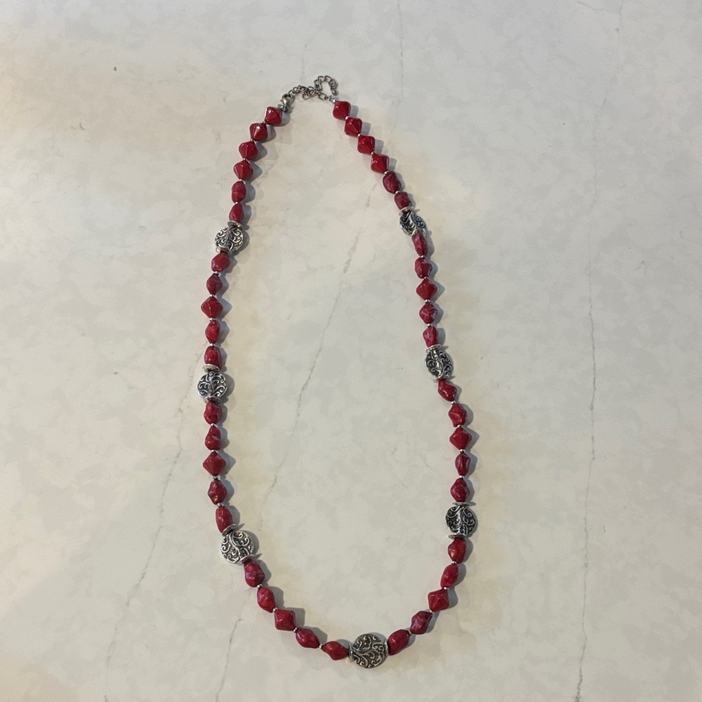 Premier designs Red and Silver Beaded Necklace